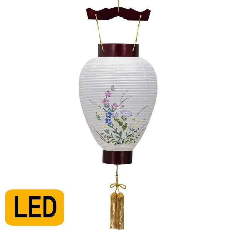 盆提灯 彩華(あやか) 木製 ブラウン色 No.5824 (吊り下げ台付き LED 絹
