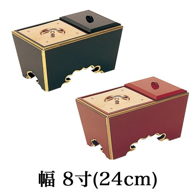 木製角香炉 8寸 オトシ蓋付 黒・朱塗り渕金塗り(2524-0800) | 仏壇