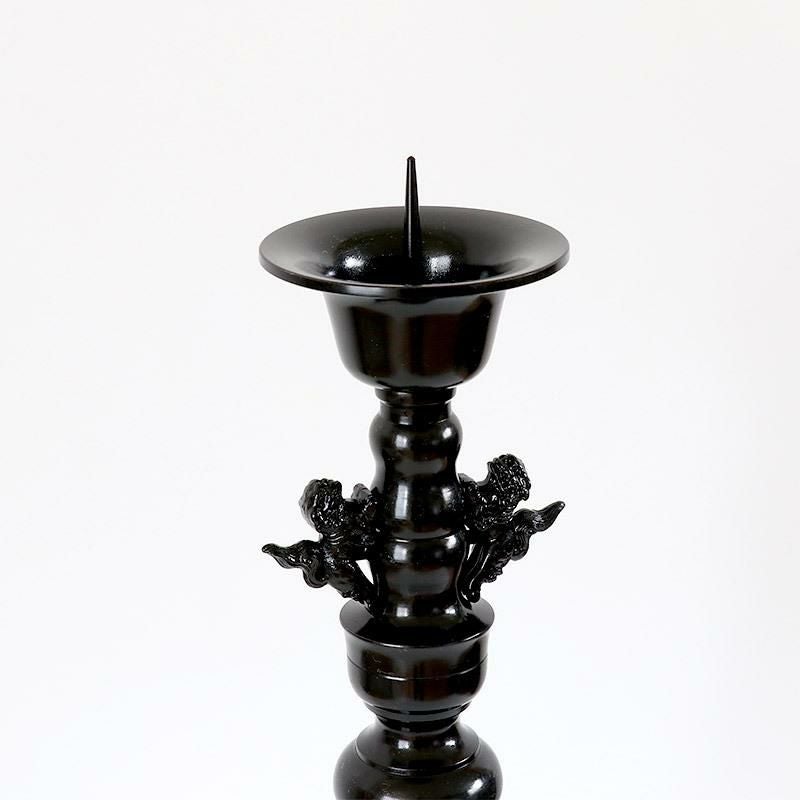 受注生産品につき返品不可※【寺院用仏具】ローソク立て（獅子掛）黒色