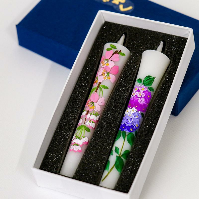 和ろうそく 手描き絵ろうそく 四季の花 2本セット 3号 ローソク 朱