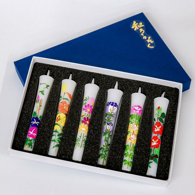 和ろうそく 手描き絵ろうそく 四季の花 6本セット 3号 ローソク 朱