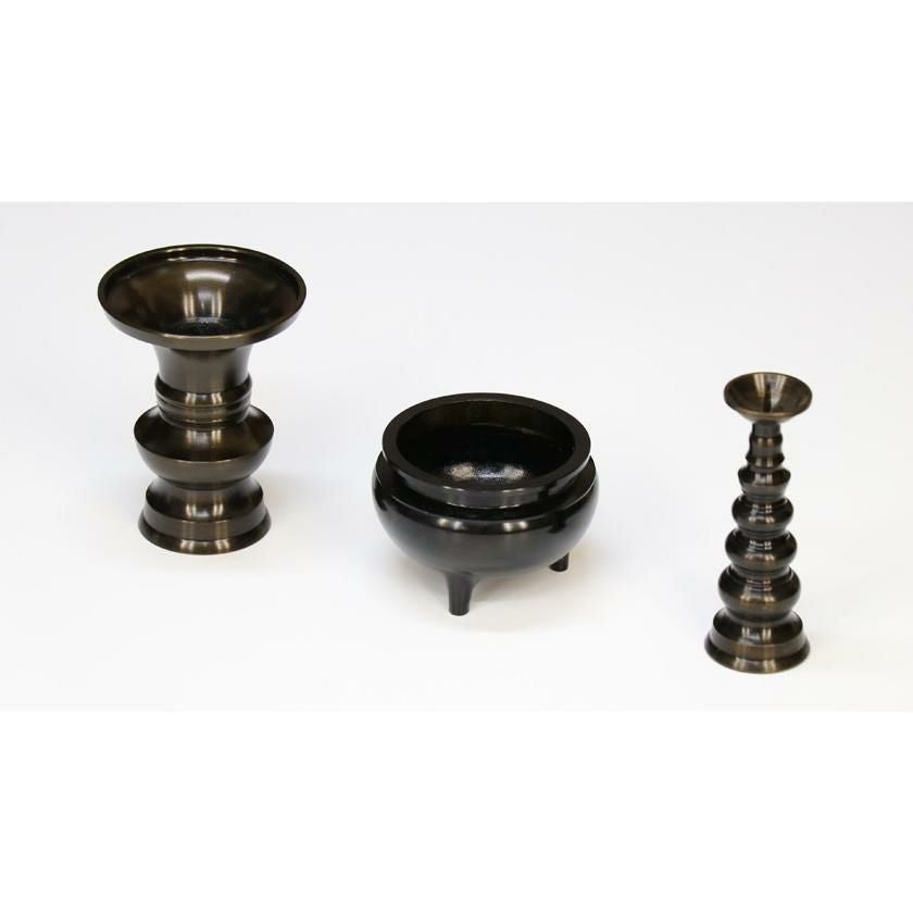 仏具 セット 【3点】銅器仏具 「色付」3.5寸 3具足 真鍮製 仏壇 花立て