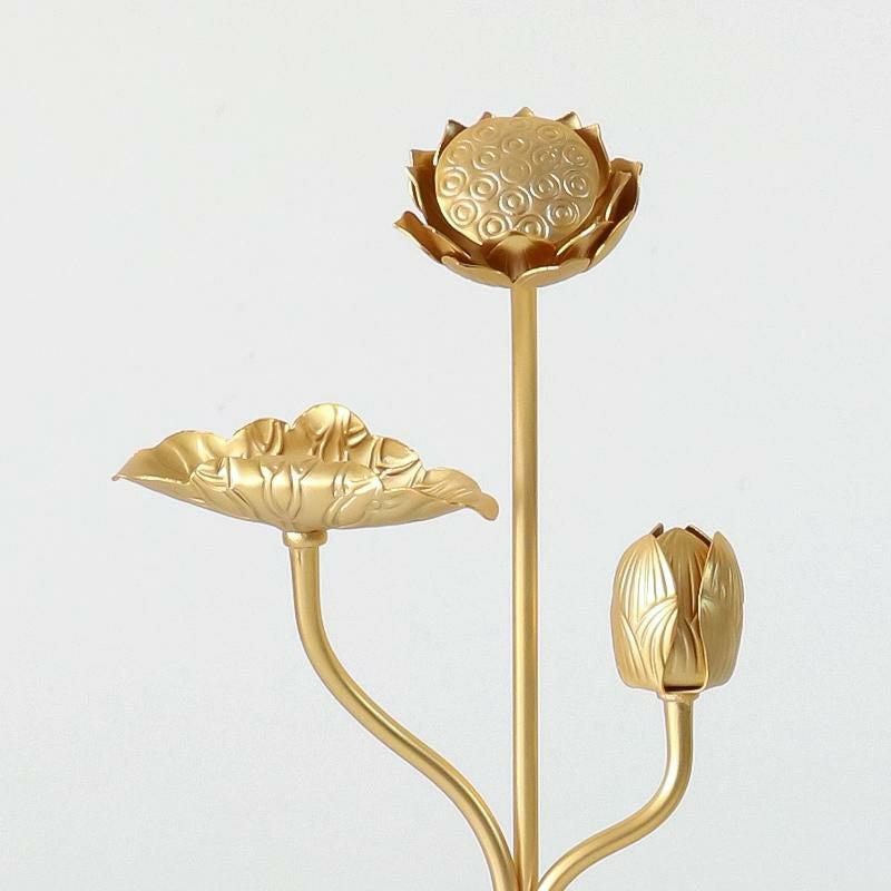 真鍮 金色常花（花立て付き） 1対【3寸】高さ16.5cm 仏具 常花 仏壇 常
