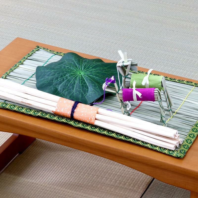 お盆飾り用 真菰(まこも)4点セット まこもござ 麻がら 蓮の葉 精霊馬