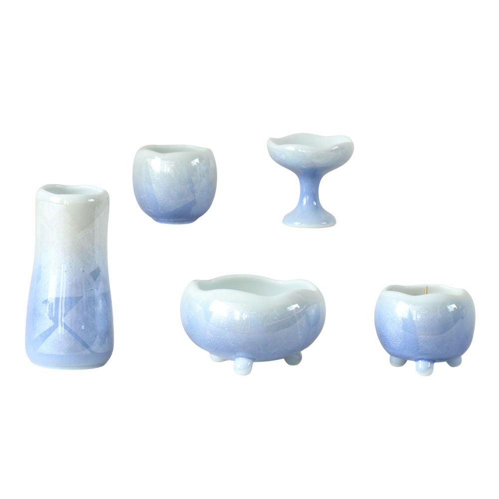 仏具 5点セット 九谷焼銀彩-陶器 仏具 「ほのか」中サイズ（ピンク） 5