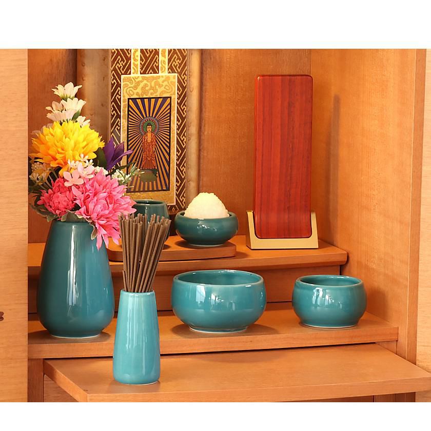 仏具 6点セット 陶器 「もみじ」 6具足 選べる5色 セトモノ モダン