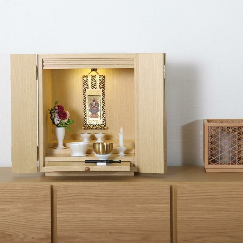 ミニ仏壇 「デイジー14号」LEDライト付き ウォールナット・ライト