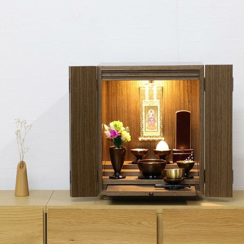 ミニ仏壇 「デイジー15号」LEDライト付き ウォールナット・ライト