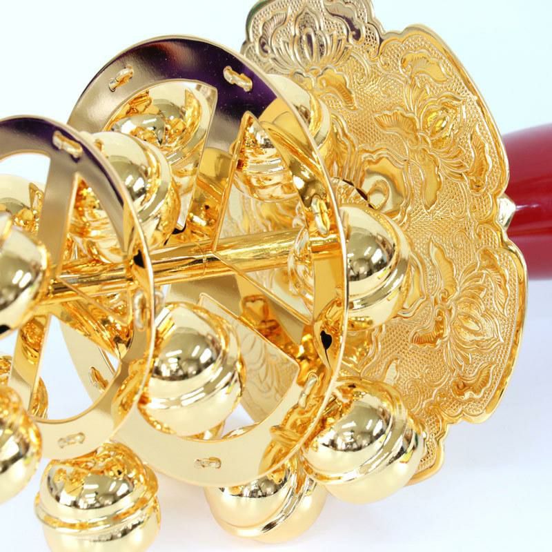 神楽鈴 板付き 十字形型 全長31cm 本金メッキ かぐら鈴 三番叟鈴 日本