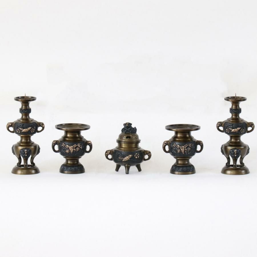 仏具 セット 【十一具足】 花鳥模様オリジナル 黒光色 4.5寸/高級 仏壇