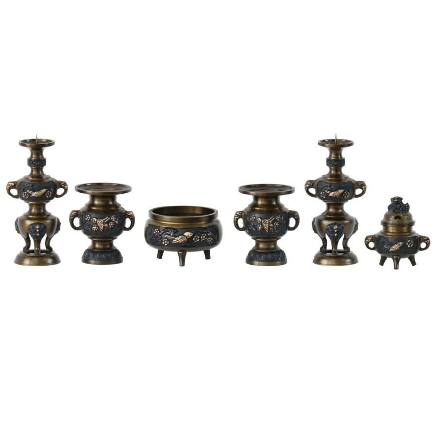 仏具 セット 【六具足】 花鳥模様 黒光色 3寸/高級 仏壇仏具 | 仏壇