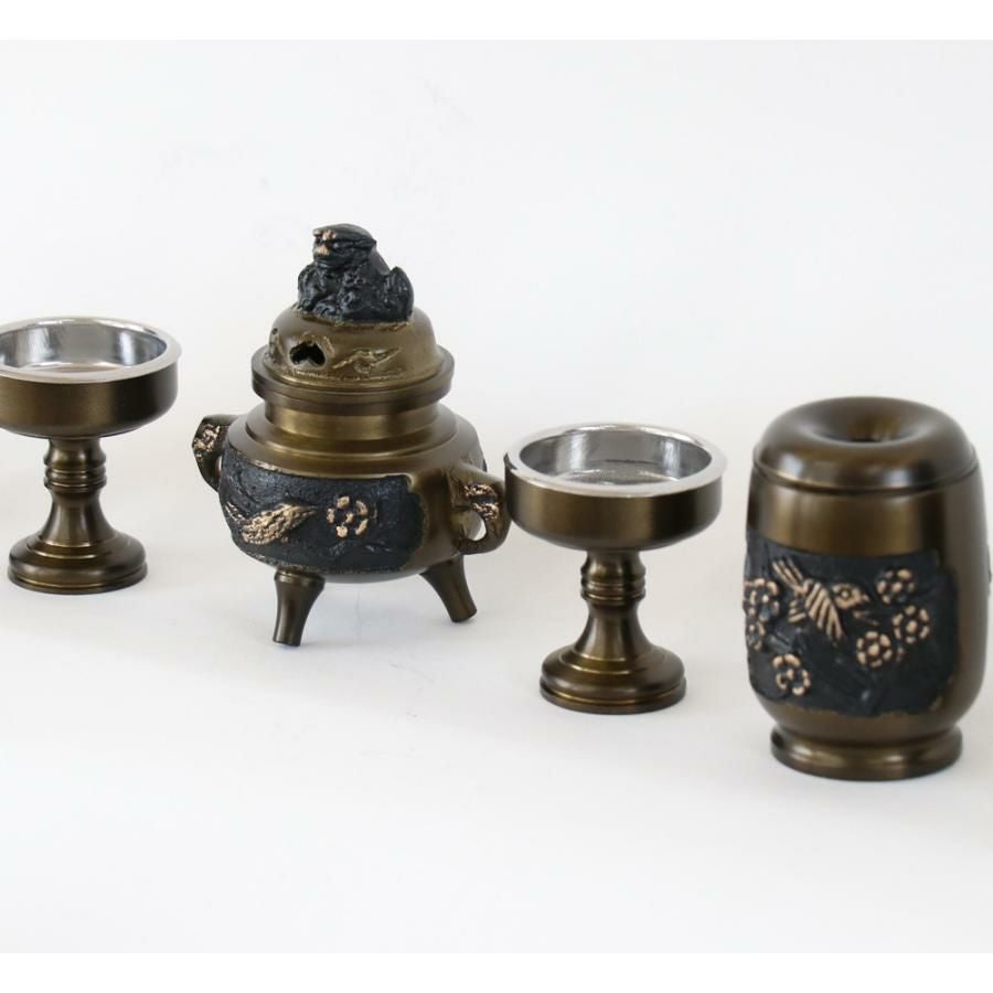 仏具 セット 【十一具足】 花鳥模様オリジナル 黒光色 4寸/高級 仏壇