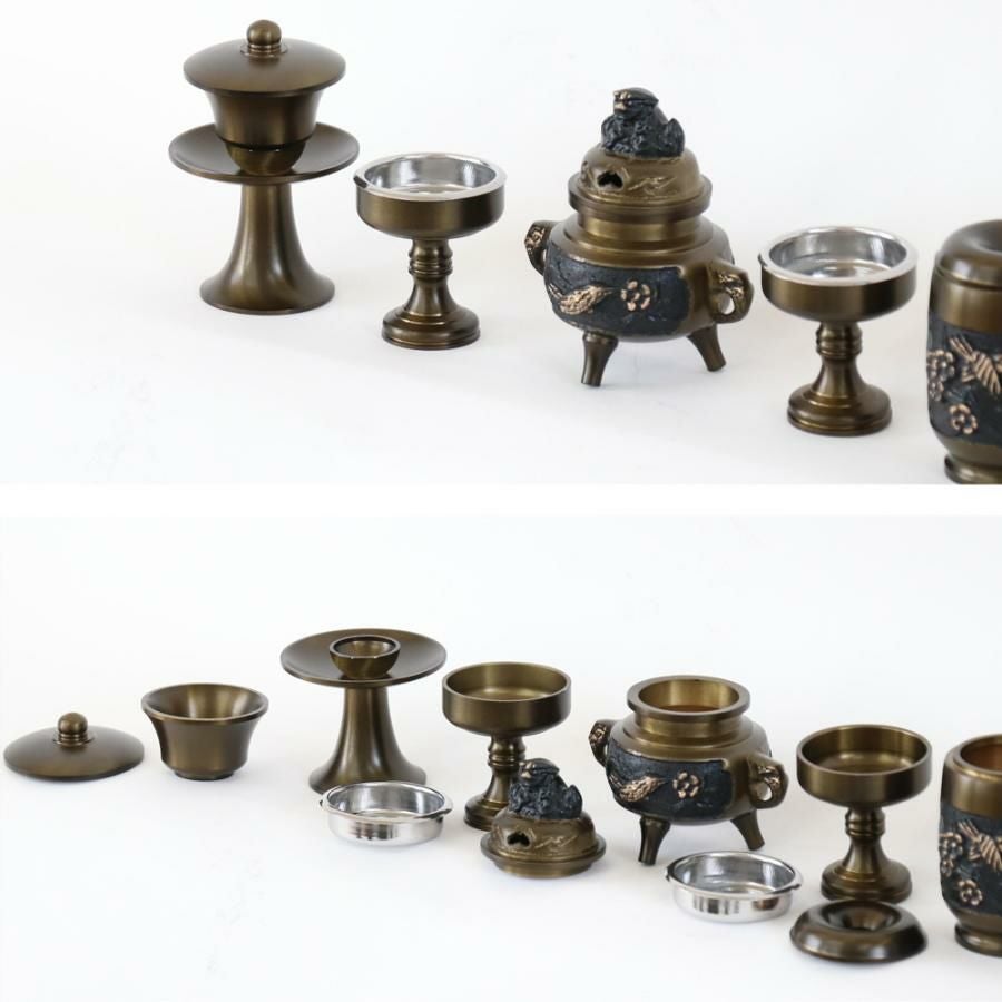 仏具 セット 【十一具足】 花鳥模様オリジナル 黒光色 4寸/高級 仏壇