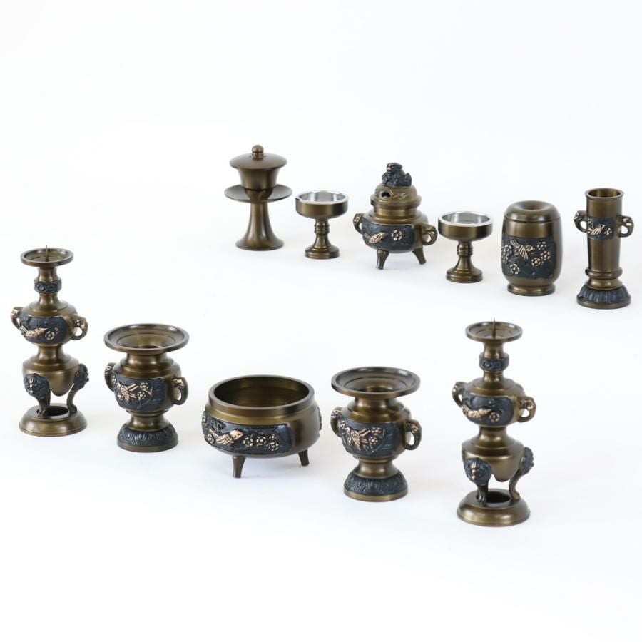 仏具 セット 【十一具足】 花鳥模様オリジナル 黒光色 4.5寸/高級 仏壇