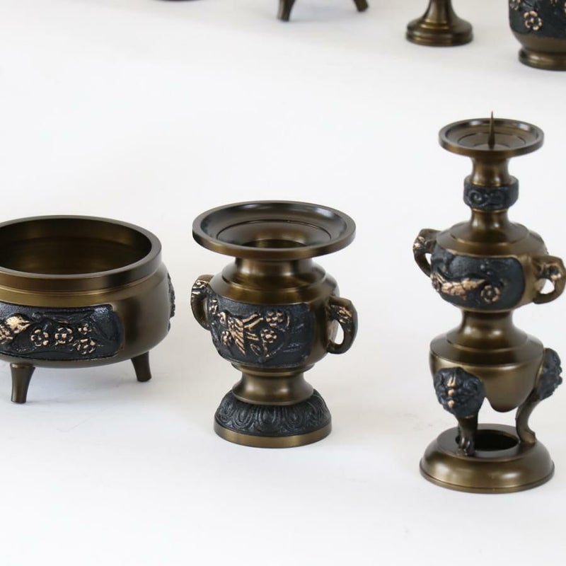 仏具 セット 【十一具足】 花鳥模様オリジナル 黒光色 4.5寸/高級 仏壇 