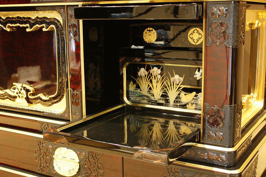 限定値下　美品の箱　仏壇部品　木製　本金箔　金具付き　蒔絵　6059 金仏壇 43号 総開き本宮殿御拝造り 脇台付き 塗仏壇 蒔絵 名古屋壇 京