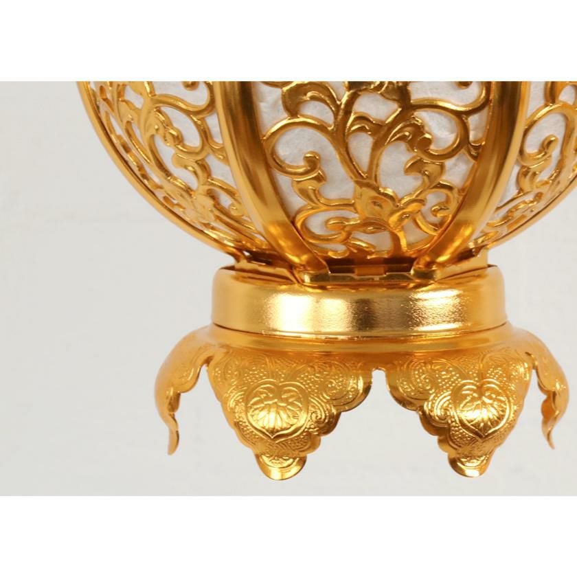 吊灯籠(吊り灯篭) アルミ製 本丸型唐草【金メッキ】 大 直径 12cm 1対