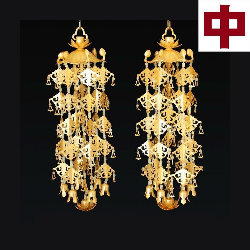 上等品　院玄瓔珞　4　(仏具、仏壇) 金メッキ 院玄瓔珞（ようらく ヨウラク 珱珞） （1対） 真鍮 大(5号