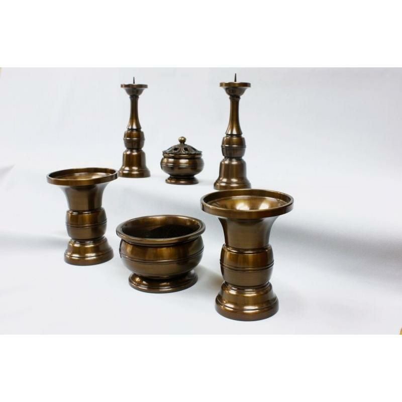 仏具 セット 【六具足】 花鳥型 黒光色 3.5寸仏壇 花立て 香炉 飾り