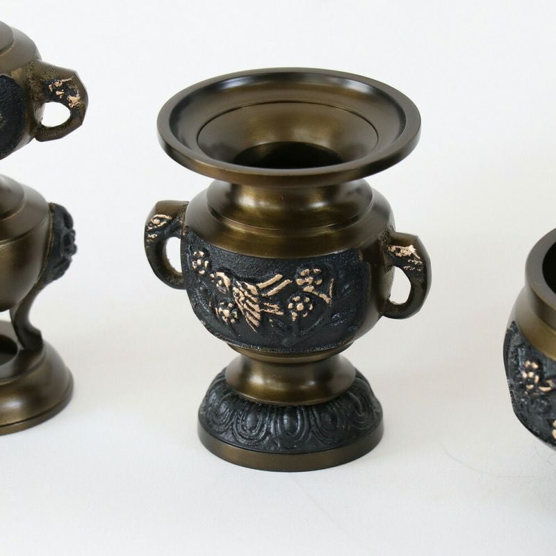 仏具 セット 【六具足】 花鳥型 黒光色 4寸仏壇 花立て 香炉 飾り香炉