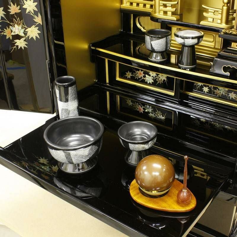 793221/金メッキ 仏像・寺院記念メダル 専用ケース付きコレクションセット 金仏壇 弥生21号 紅葉蒔絵入り（88-2） 幅 42.5cm 浄土真宗 本願寺派