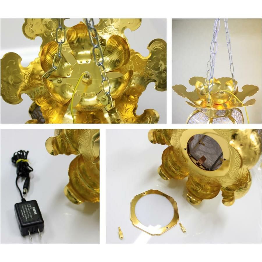 吊燈籠(吊り灯篭) 銅地 院玄型【金メッキ】 1.3尺 直径39cm 1対 寺院用