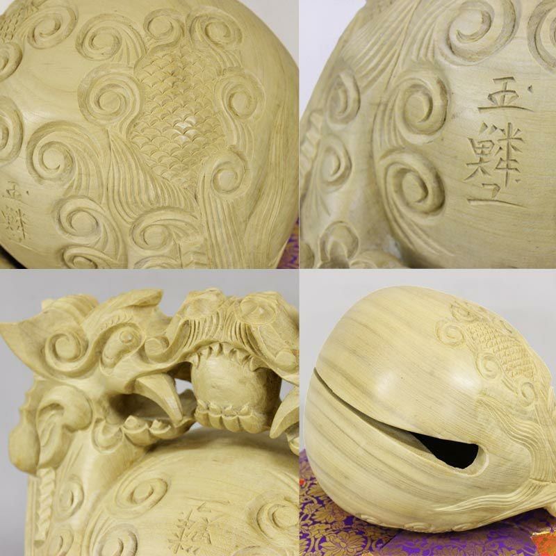 最高級木魚セット【本楠 龍彫り】 8寸 （布団1.2尺、撥（バイ）10号