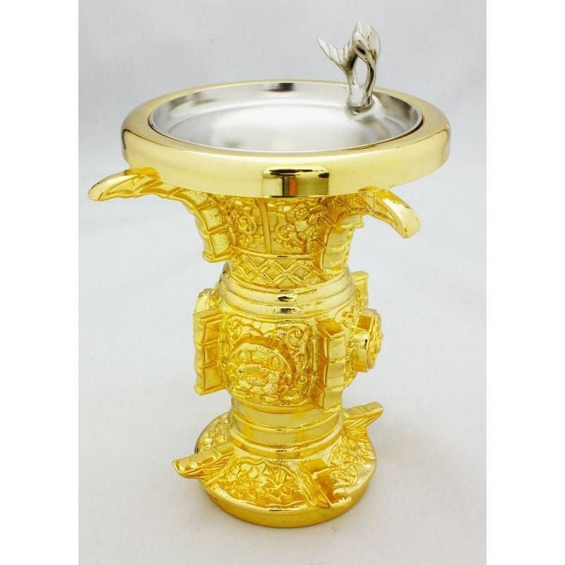 花立て 真鍮 彫り入り金メッキ 3.5寸【仏壇 仏具】 本山彫り 浄土真宗