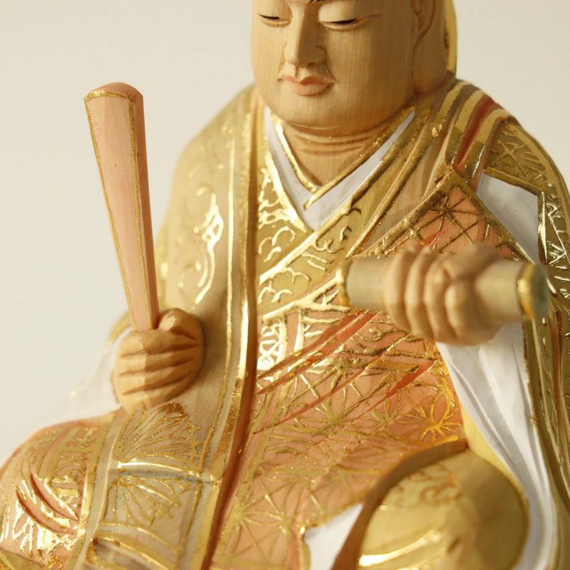 仏像 【総柘植(ツゲ)】 日蓮 切金淡彩 2.5寸（高さ：162mm） 木彫