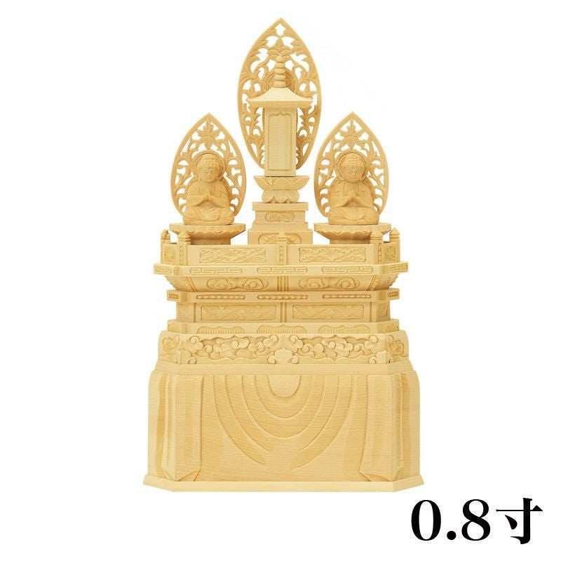 仏像 【総白木】 三宝尊 0.8寸（高さ：227mm） 釈迦如来 多宝如来 木彫