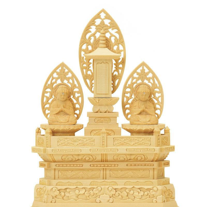 仏像 【総白木】 三宝尊 0.8寸（高さ：227mm） 釈迦如来 多宝如来 木彫