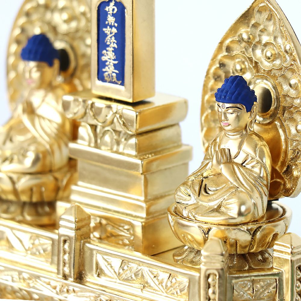 仏像 【純金箔】 三宝尊 0.8寸（高さ：206mm） 釈迦如来 多宝如来 木彫