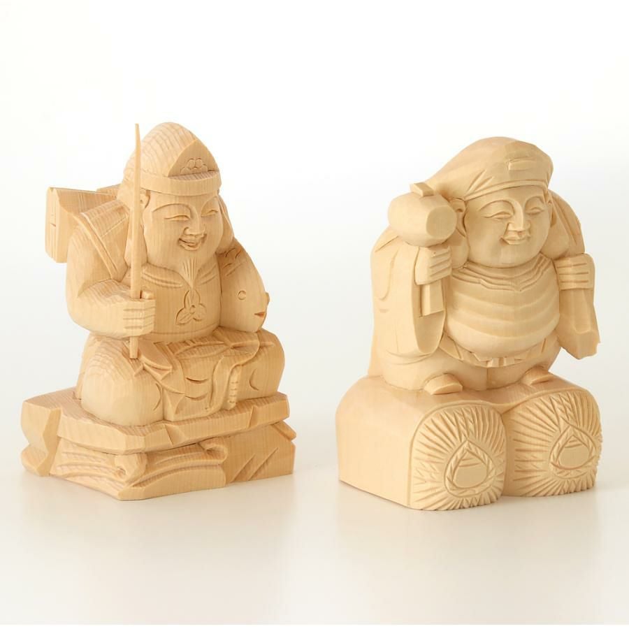 仏像 【総白木】 恵比寿・大黒天 台無し 2.5寸 木彫 七福神 えびす
