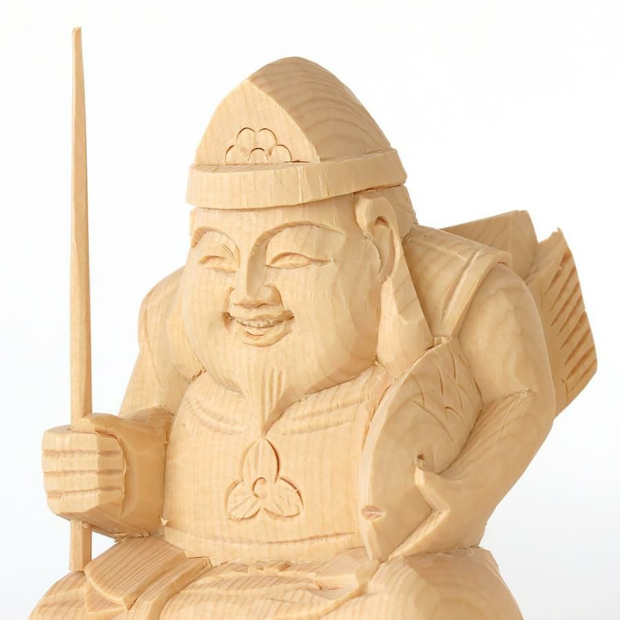 仏像 【総白木】 恵比寿・大黒天 台無し 2.5寸 木彫 七福神 えびす