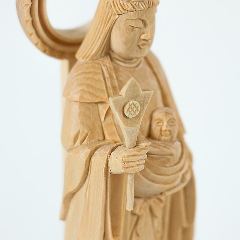 仏像 【総白木】 子安鬼子母神 6.0寸（高さ：320mm） 木彫 きしもじん