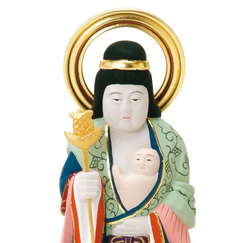 仏像 【木製】 彩色 子安鬼子母神 4.0寸（高さ：215mm） 木彫 きしも