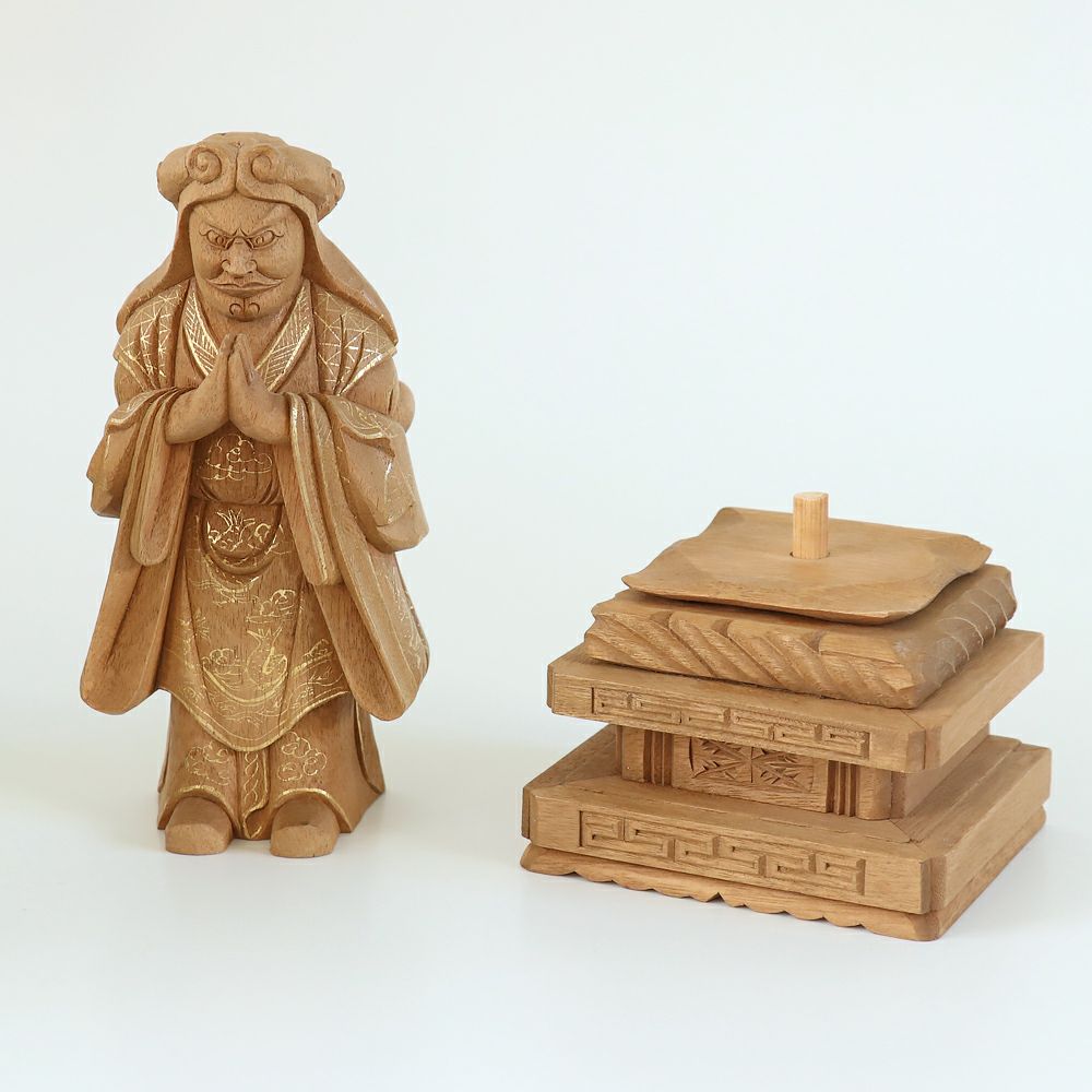仏像 【楠木地彫】 中山鬼子母神 金泥書 3.0寸（高さ：160mm） 木彫