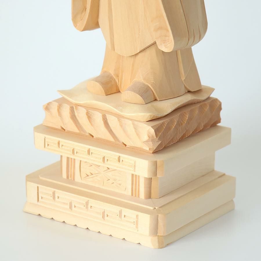 仏教美術　木彫　子安観音　鬼子母神　仏像　置物　厨子・台付　V　R9600B 木彫仏像 中山鬼子母神立像 総高75cm 桧材木地仕上 木彫仏像の制作