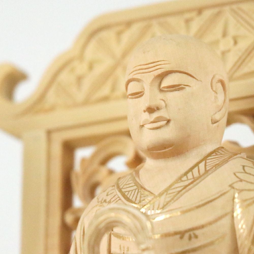仏像 【総柘植(ツゲ)】 承陽大師・常済大師（高祖・太祖) 金泥書 1.5寸