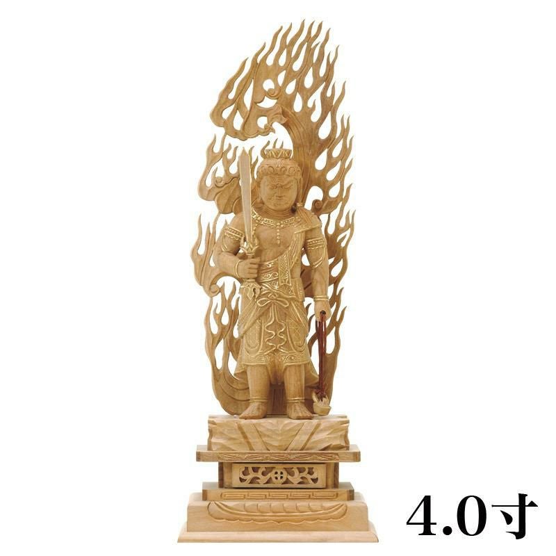 仏像 【総柘植(ツゲ)】 不動明王 金泥書 3.5寸 （高さ：240mm） 木彫