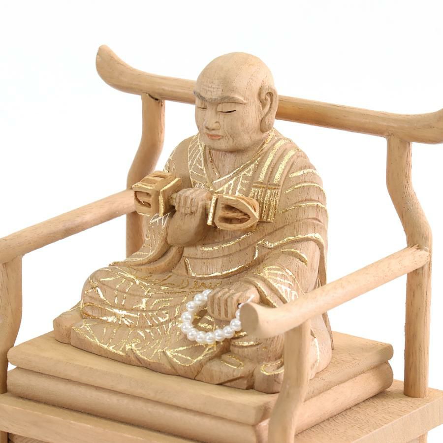 仏像 【楠木】 弘法大師 眼入 切金付 2.0寸 （高さ：165mm） 木彫 空海
