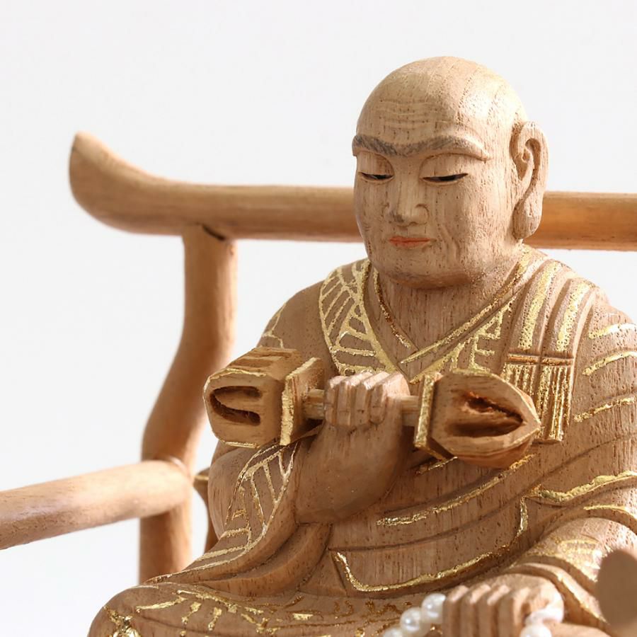 仏像 【楠木】 弘法大師 眼入 切金付 2.0寸 （高さ：165mm） 木彫 空海