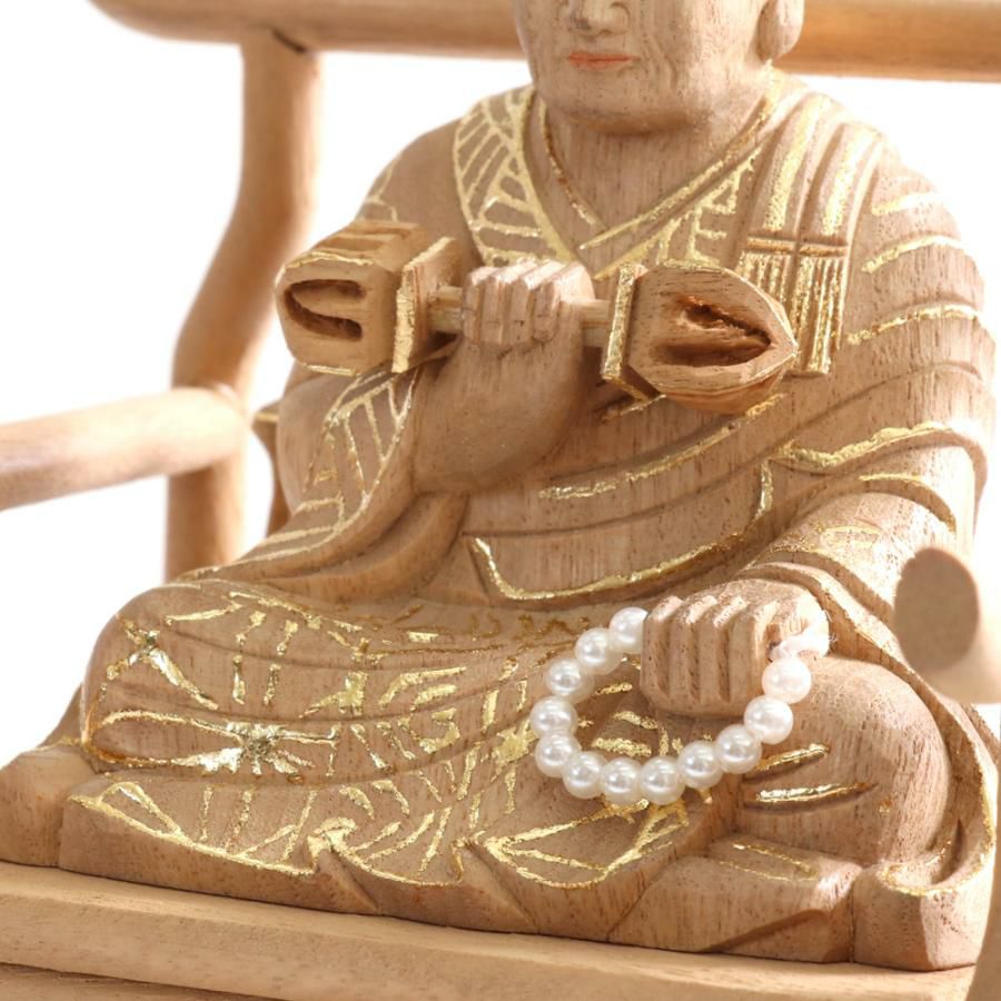 仏像 【楠木】 弘法大師 眼入 切金付 2.0寸 （高さ：165mm） 木彫 空海