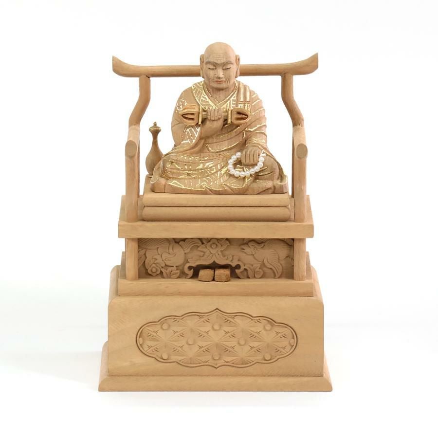 仏像 【楠木】 弘法大師 眼入 切金付 2.5寸 （高さ：200mm） 木彫 空海