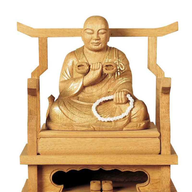 仏像 【楠木地彫】 弘法大師 金泥書 1.8寸 （高さ：147mm） 木彫 空海