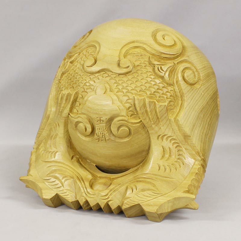 木魚セット【本楠 上彫り】 5寸 （布団8寸、撥（バイ）6号） 仏具 バチ