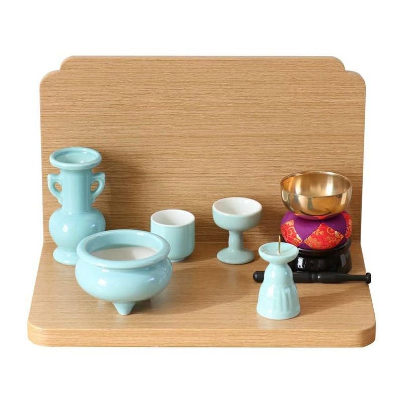 ミニ仏壇 オープン「ステージ・ONE」仏具セット 白 金蓮 or 青磁