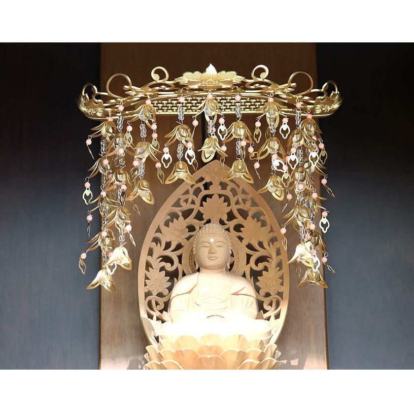 真鍮 透し天蓋 半月型 7寸（天然石仕立） 瑪瑙（メノウ）or珊瑚