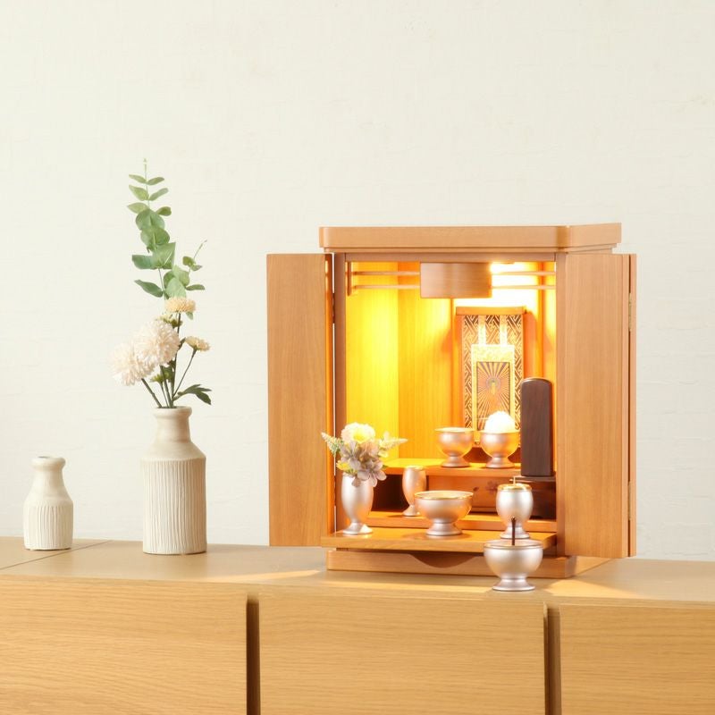 仏壇仏具セット「コラムセット」高さ43cm仏具付き 3色 家具調仏壇 LED