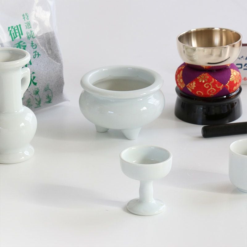 仏具 セット 白磁無地 陶器5点+おりんセット 香炉灰・マッチ付き